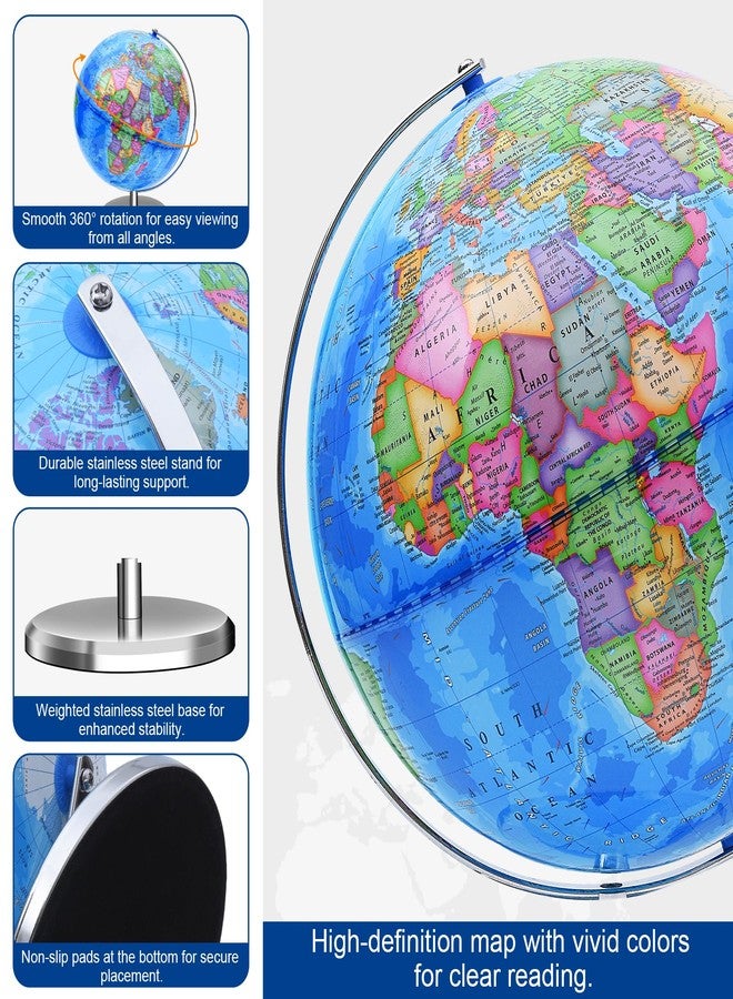 VAP World Globe for Children and Adults, 12 inch Educational Spinning Earth Map with Stand, Self-Assembled Interactive World Globes for Kids Learning, Classroom, Students Desk, Room and Office Decor - Image 3